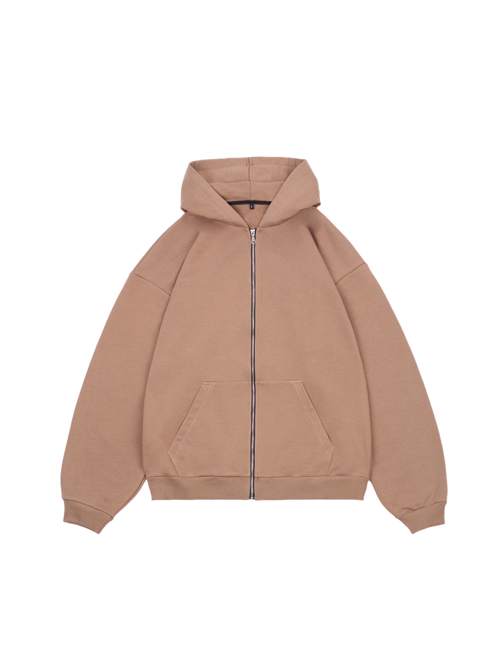 Худи оверсайз на молнии без начеса (темно-бежевый)