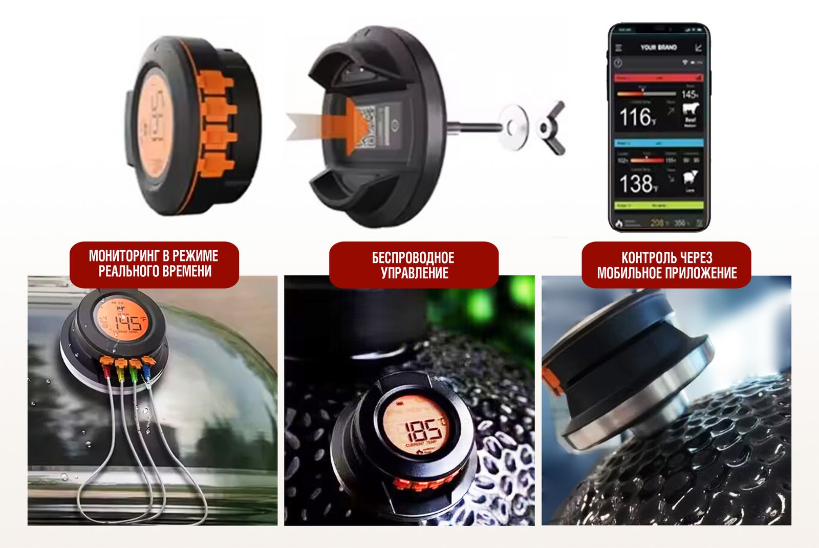 Цифровой термометр Model 4, четырехканальный, 2 термощупа, BT фото №16