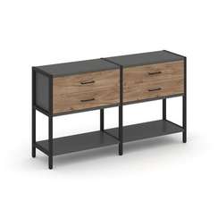 Shelf System Двухсекционный стеллаж двухярусный с ящиками SN.STM-222 Антрацит/Дуб Табак/Металл Черны