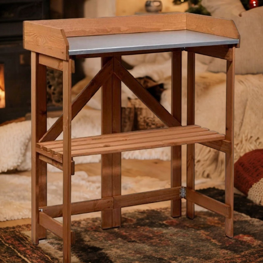 Садовый стол деревянный для сада и дачи с цинковой столешницей, для пересадки растений и цветов