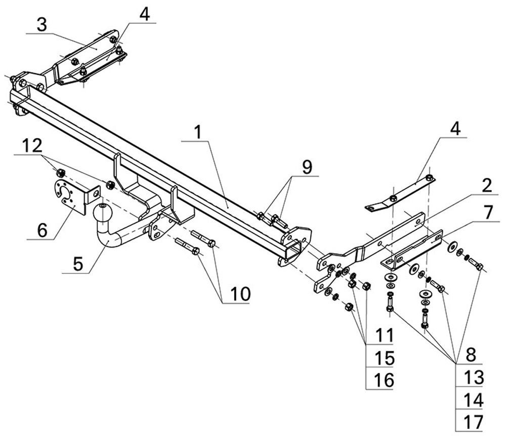 Фаркоп для Nissan Juke только 2WD 2011-2019 Тип шара: A. Нагрузки: 1500/75 кг, NS 26
