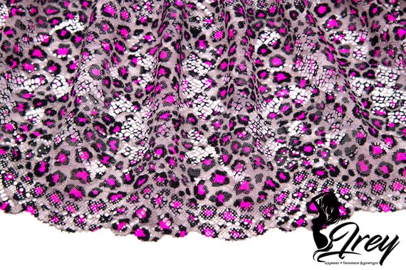 03-194 Кружево эластичное 18 см, леопард, серый/розовый