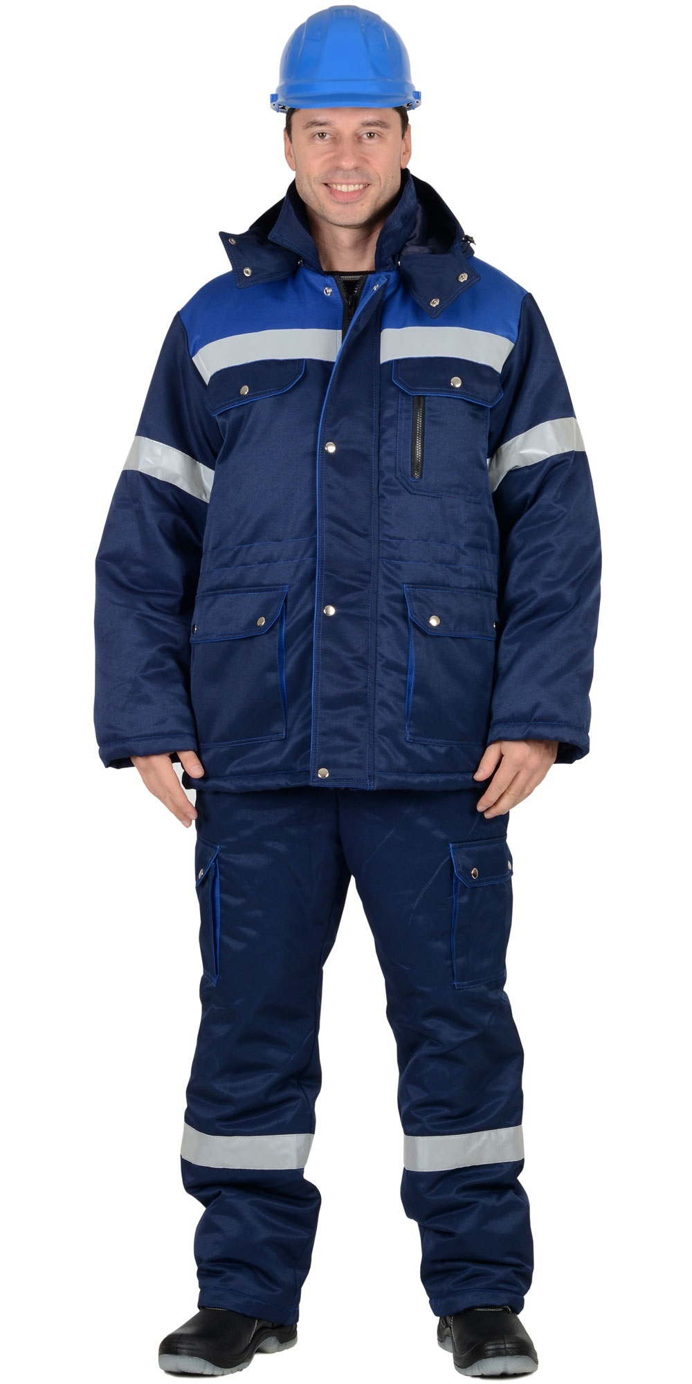 Костюм зимний ТЕХНИК куртка дл., п/комбинезон темно-синий с васильком и СОП-50мм
