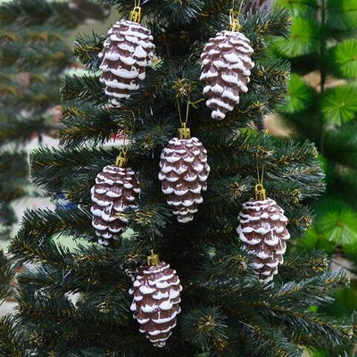 Елочные игрушки 6шт 9см "Шишка" цвет шоколадный с белыми блестками