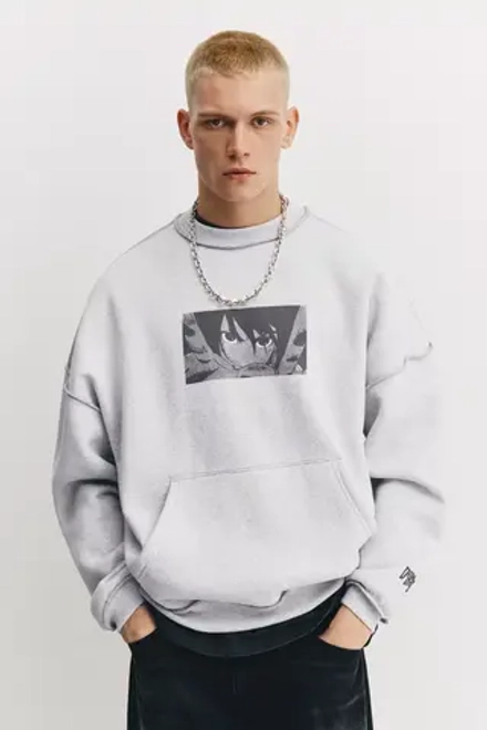 PULL&BEAR Толстовка Dan Da Dan, серый меланж