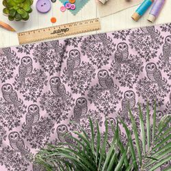 Ткань муслин резные эскизы сов на ветках