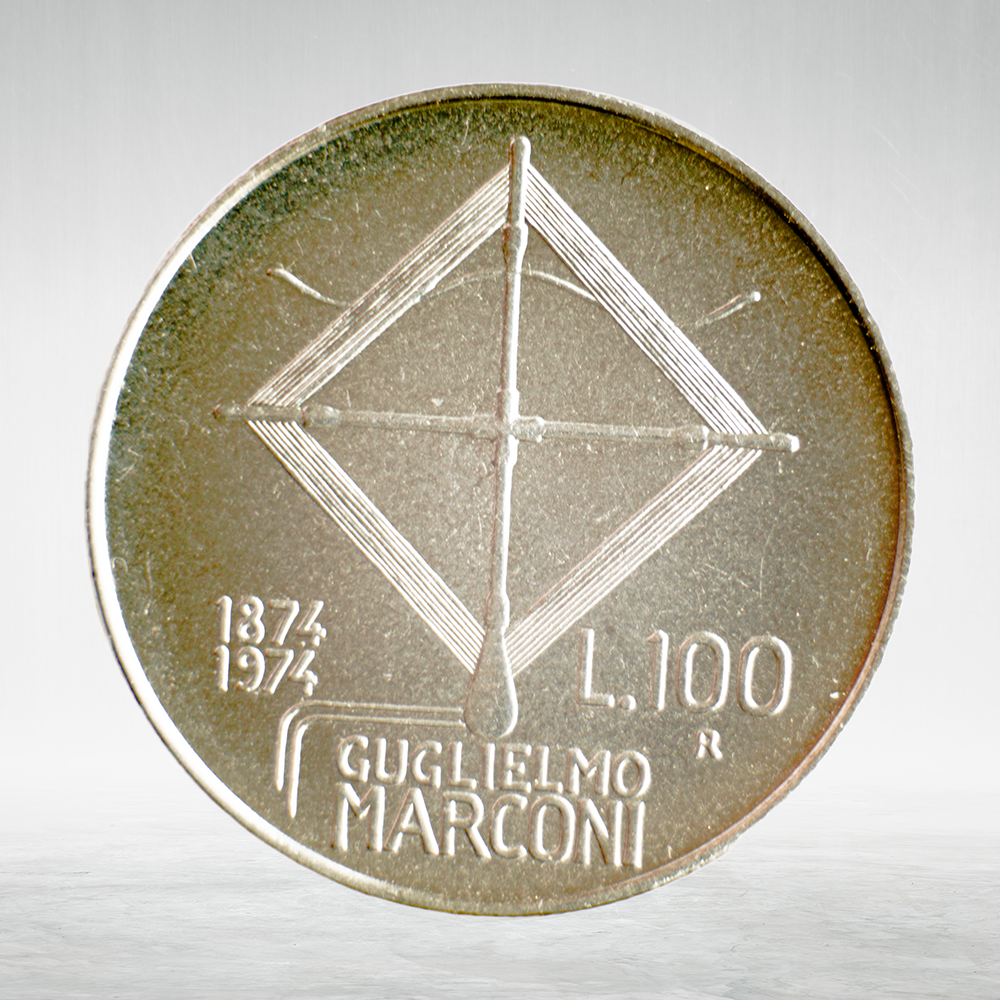 Italy 100 Lire 1974 R "Guglielmo Marconi Centennial", UNC