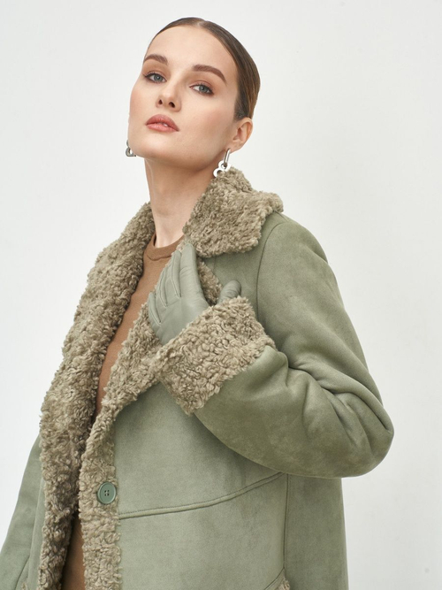 Эко дубленка женская длинная из искусственного меха, зеленая, SilverFox