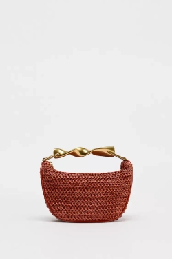 ZARA НЕБОЛЬШАЯ СУМКА С МЕТАЛЛИЧЕСКОЙ РУЧКОЙ, ОРАНЖЕВЫЙ