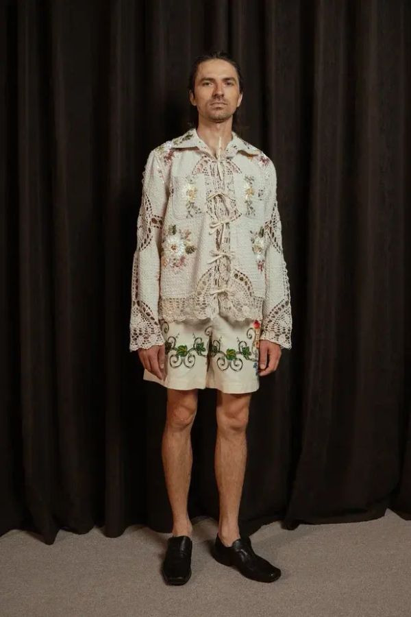 Рубашка с Цветами из Лент 3 бежевая - фото 2