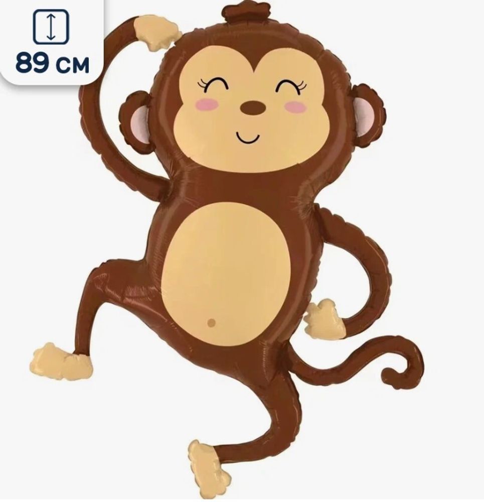 Шар-фигура, фольга, "Мартышка веселая" (Falali), 35''/89 см, инд. уп. (БГ-)
