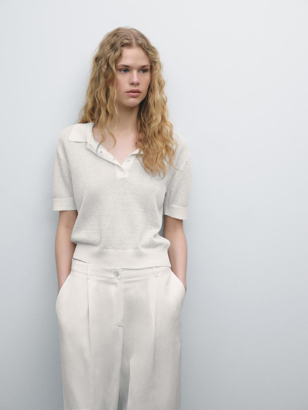 Massimo Dutti Свитер из смесового льна, белый