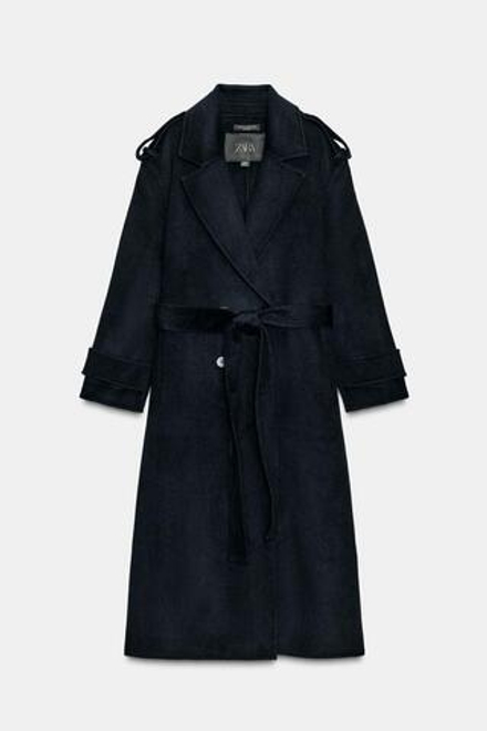 ZARA ДЛИННОЕ ПАЛЬТО ИЗ СМЕСОВОЙ ШЕРСТИ — ZW COLLECTION LIMITED EDITION, МОРСКОЙ СИНИЙ
