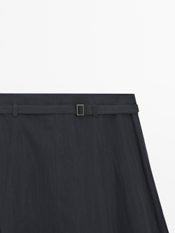 Massimo Dutti Длинная юбка с поясом, серо-синий