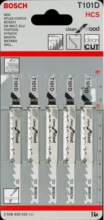 Пилка для лобзика T101D по дереву, длина 100 мм, уп. 5 шт.