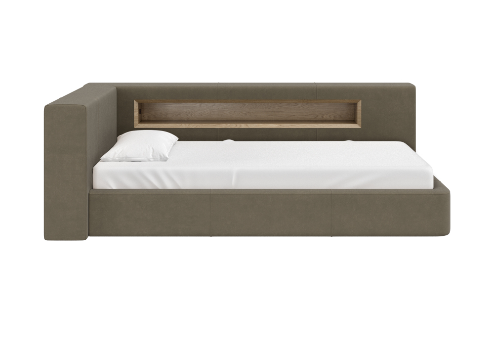 Диван-кровать Cube c нишей L (серо-зеленый FiberGuard)