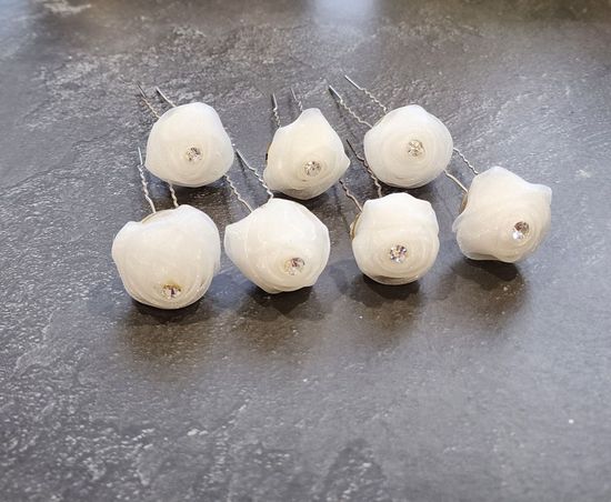 Набор шпилек "Розы" органза, 10 шт, белый