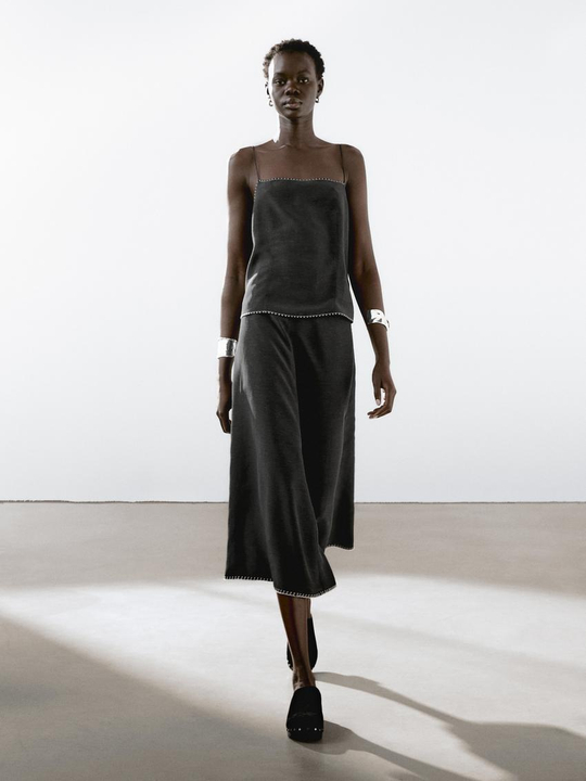 Massimo Dutti Юбка миди с декоративной строчкой по низу, черный