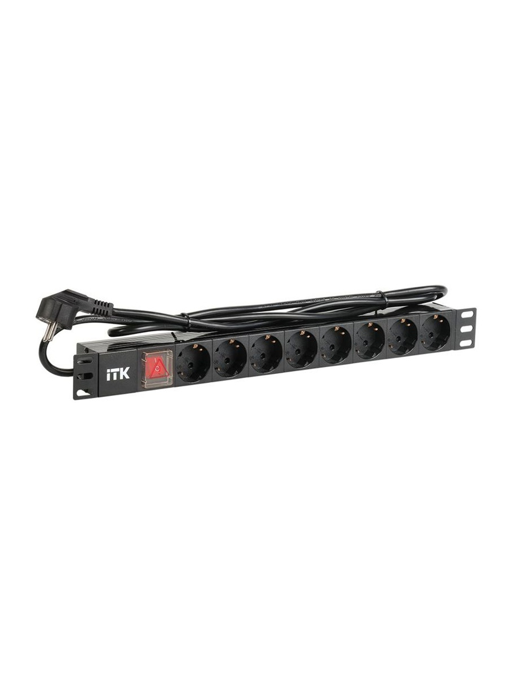 Блок розеток 8 мест PDU (немец. станд.) PH12-8D1-P 19дюймов DIN49440 с LED выкл. ПВХ 1U шнур 2м ITK PH12-8D1-P