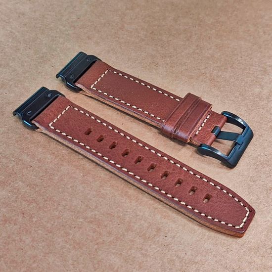 Ремешок кожаный QuickFit 22 мм для Garmin Fenix 7 / 6 / 5, Forerunner 935 / 945 / 955, instinct, instinct 2, Epix Gen 2 быстросъемный (Коричневый)