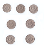 Комплект монет 7 штук. 15копеек 1946, 48, 52, 54, 55, 56, 57г.   VF.