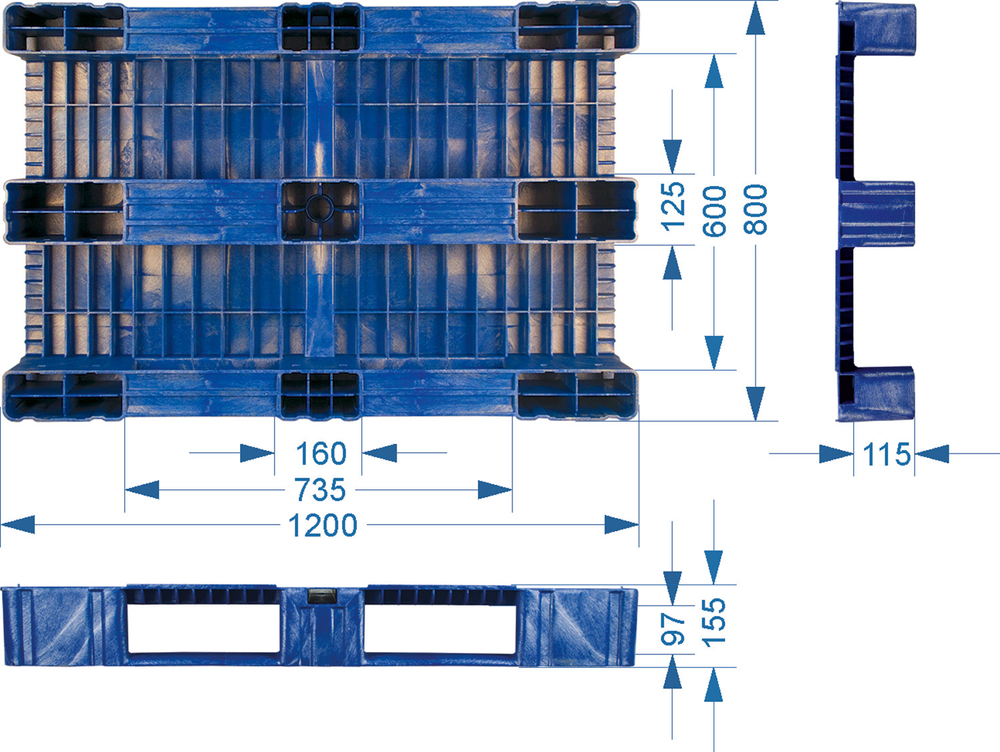 Паллет 1200x800х150 сплошной, на 3-х полозьях желтый, арт. TR 1208-1 желтый, код: 08950