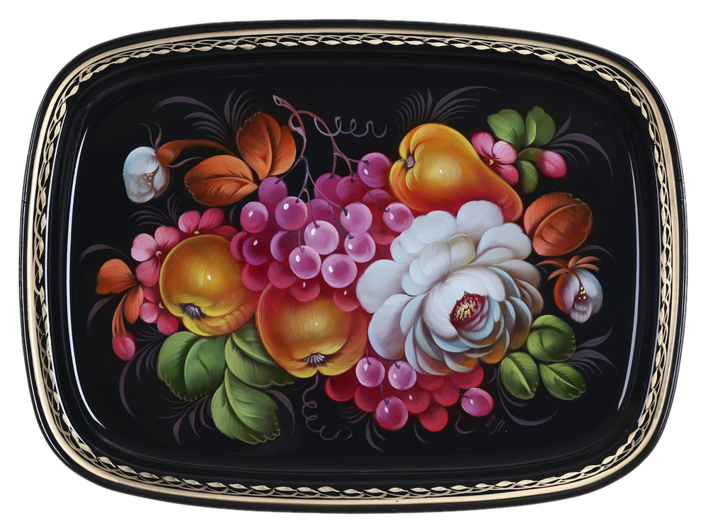 Жостовский поднос декоративный, размер 33х24 см (A12), металлический