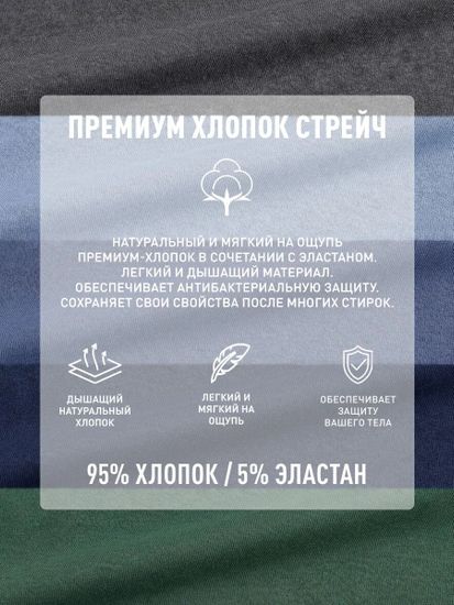 Трусы (5шт) мужские слипы спорт Atlantic, 5SMP-004, хлопок, графитовый + голубой + деним + индиго + темно-зеленый