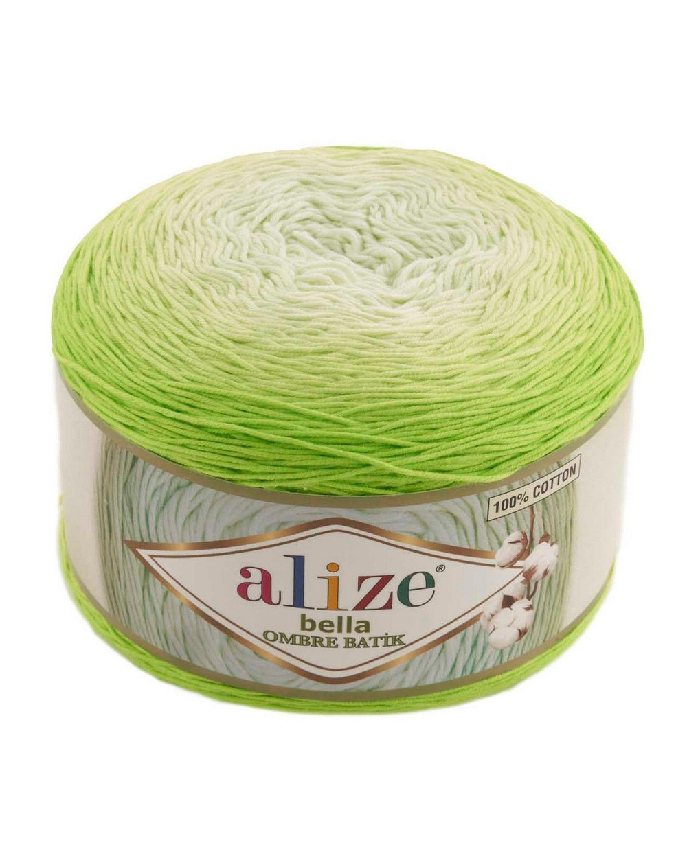 Белла омбре батик (Bella ombre batik) пряжа Alize 100%хлопок 1х250гр/900м 7412 салатовый