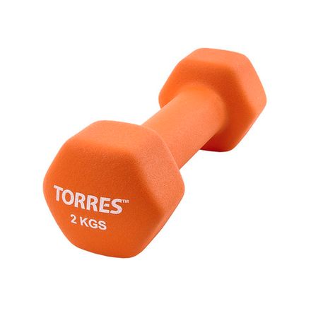 Гантель TORRES 2 кг, PL55012, металл в неопреновой оболочке, форма шестигранник, оранжевый