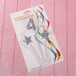 Свеча для торта Цифра Звёздное сияние «4» 16 см (набор 3шт), серебро