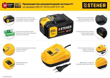 STEHER V1, 20 В, 2.0 А·ч, аккумуляторная батарея (V1-20-2)