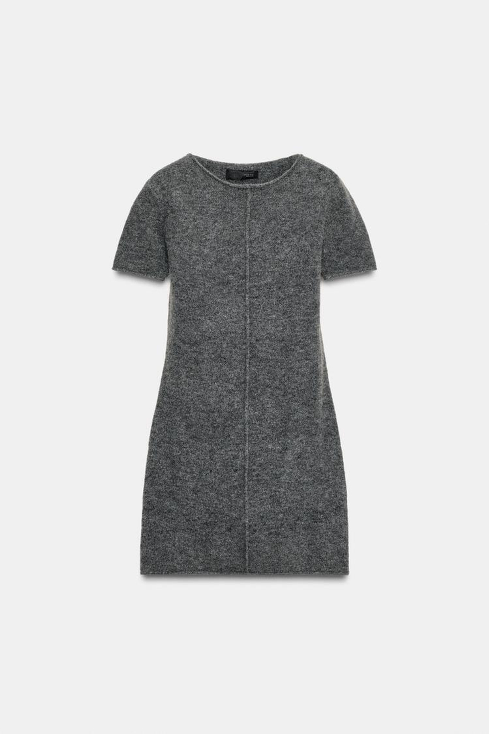 ZARA МЯГКОЕ ТРИКОТАЖНОЕ МИНИ-ПЛАТЬЕ С РЕЛЬЕФНЫМ ШВОМ, СЕРЫЙ МЕЛАНЖ