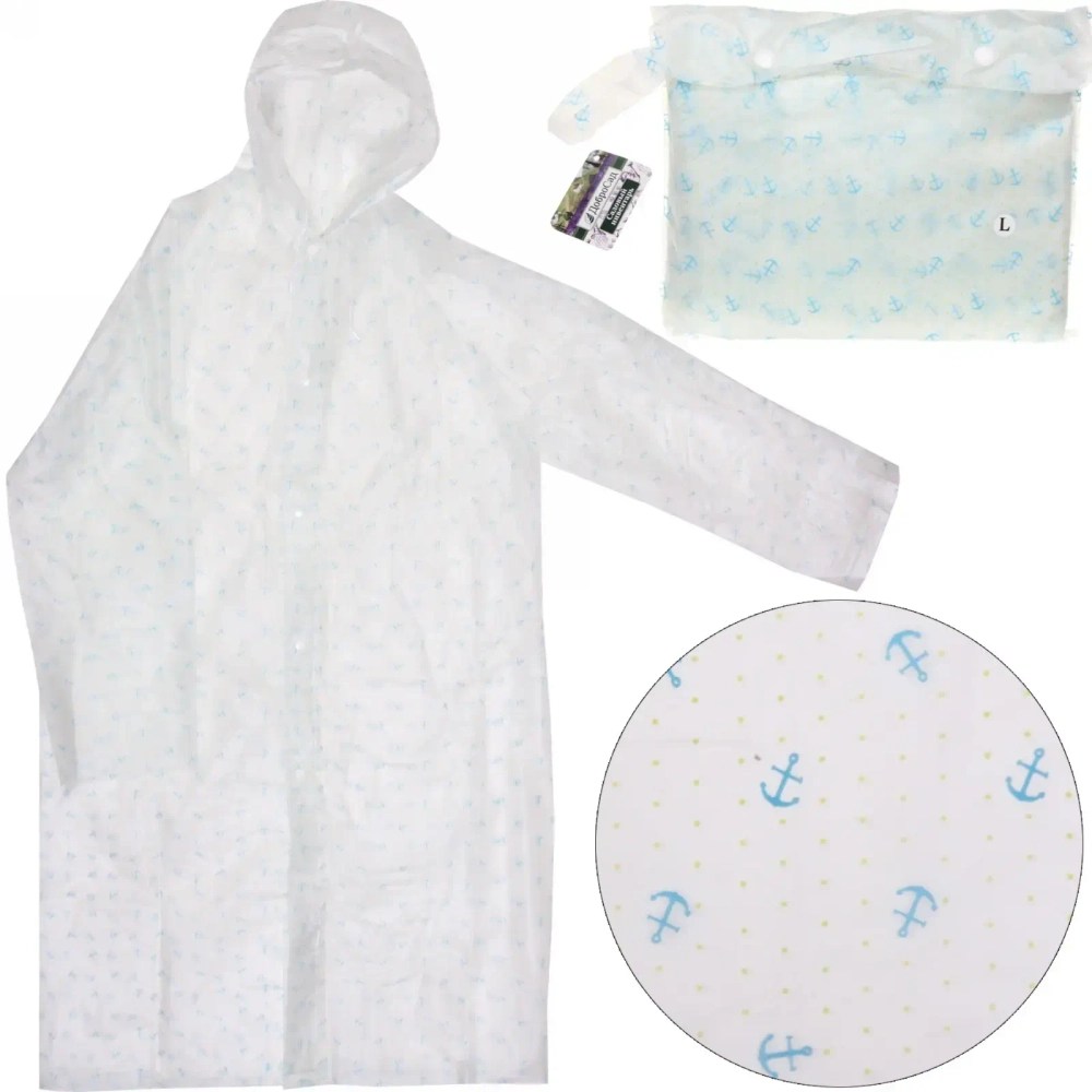 Дождевик-плащ 120 Мкрн 110*62см «Якорь» с капюшоном и завязками, на кнопках, ДоброСад