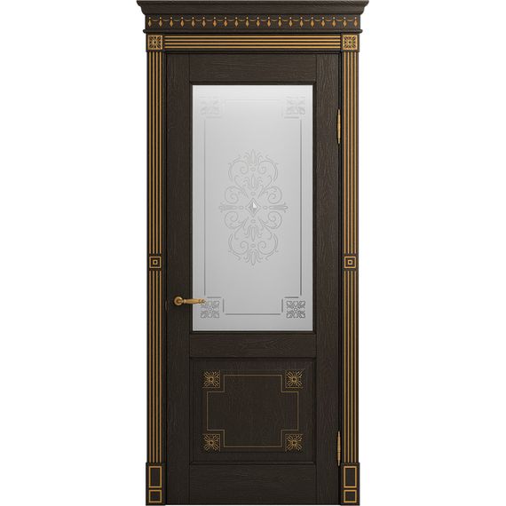 Межкомнатная дверь массив дуба Viporte Флоренция Декор шоколад остеклённая