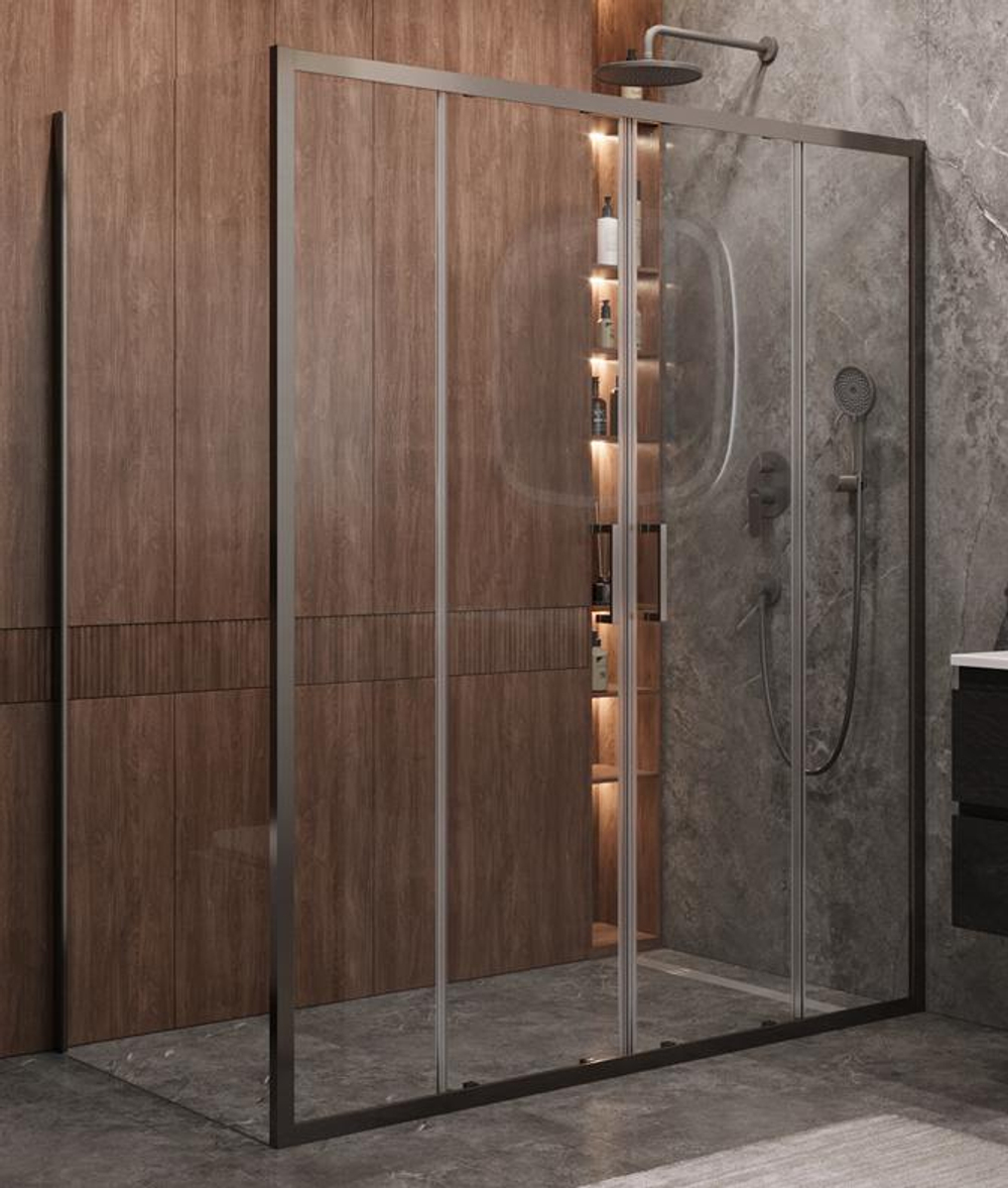 Душевой уголок Cezares MOLVENO-AH-2/1-170/90-C-GM-IV, 170х90х195, профиль оружейная сталь, прозрачное стекло