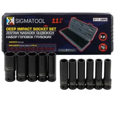Головки глубокие, набор 11пр., 1/2''(6гр.) SIGMATOOL SIGMATOOL-4117-5MPB