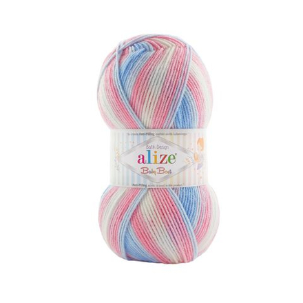 Беби бест батик (Baby best batik) пряжа Alize 10% бамбук 90%акрил 5х100г/240м 7935 белый-голубой-розовый