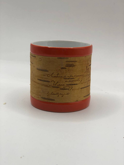 Кружка большая фарфоровая без ручки с цитатами А.С. Пушкина на бересте. Пушкин - наше всё.