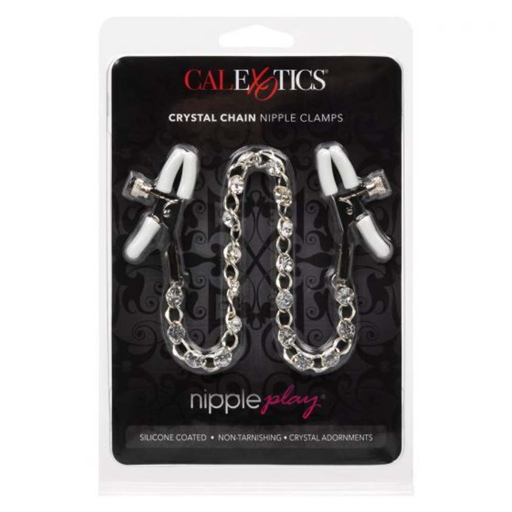 Зажимы на соски с серебристой цепочкой и кристаллами Crystal Chain Nipple Clamps