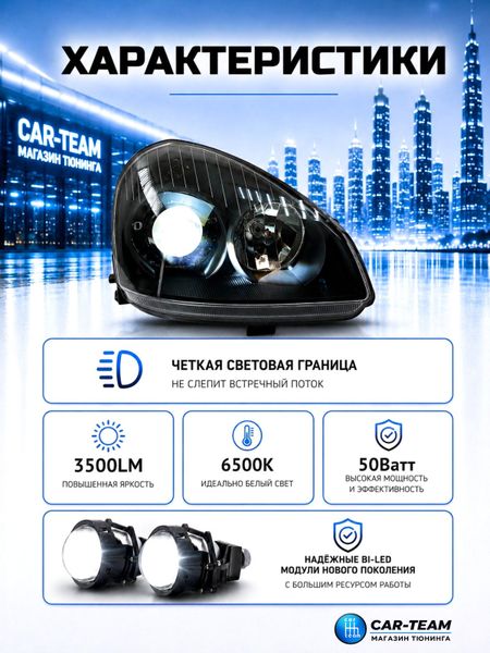 Фары на Лада Приора 2 (21704, 21724) передние с Bi LED модулями 2.5 дюйма, черная маска (под ключ)