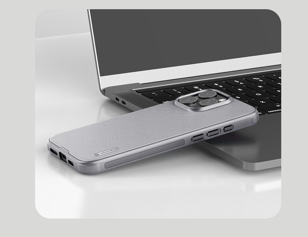 Усиленный двухкомпонентный чехол серого цвета (Titanium Gray) от Nillkin для iPhone 16 Pro Max, серия Super Frosted Shield Pro