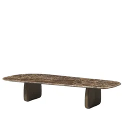 Журнальный столик Pirita, 147x65 см, коричневый мрамор, ножки дуб темный