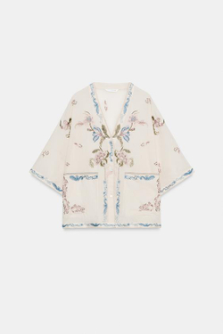 ZARA РУБАШКА С ВЫШИВКОЙ — ZW COLLECTION, ЭКРЮ