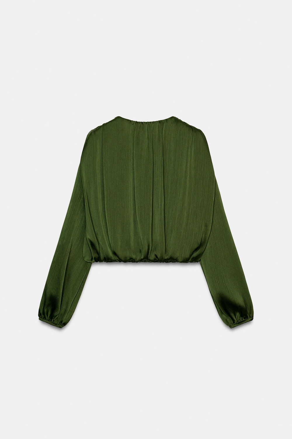 ZARA АТЛАСНАЯ БЛУЗА ОБЪЕМНОГО КРОЯ, ТЕМНО-ОЛИВКОВЫЙ
