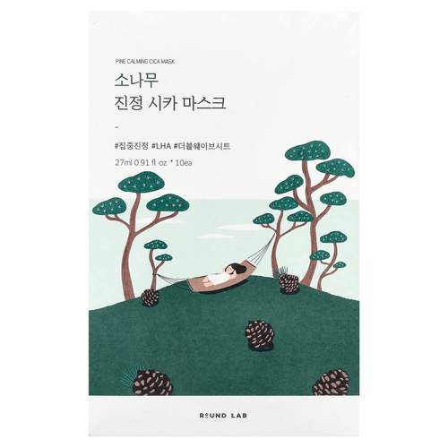 Round Lab, успокаивающая маска для лица с сосной, 10 шт., по 27 мл (0,91 жидк. унции)