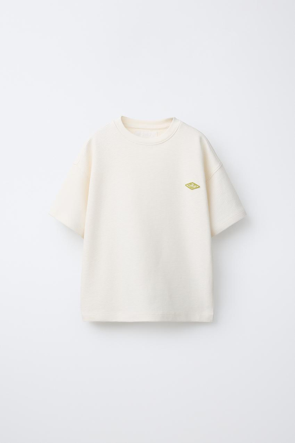 ZARA ФУТБОЛКА ИЗ ТКАНИ ОТТОМАН С НАШИВКОЙ, ЭКРЮ