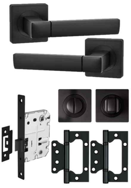 Ручка дверная с защелкой, поворотником и петлями FUSION