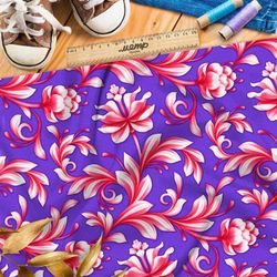 Ткань оксфорд 210 розовая королевский узор на фиолетовом фоне