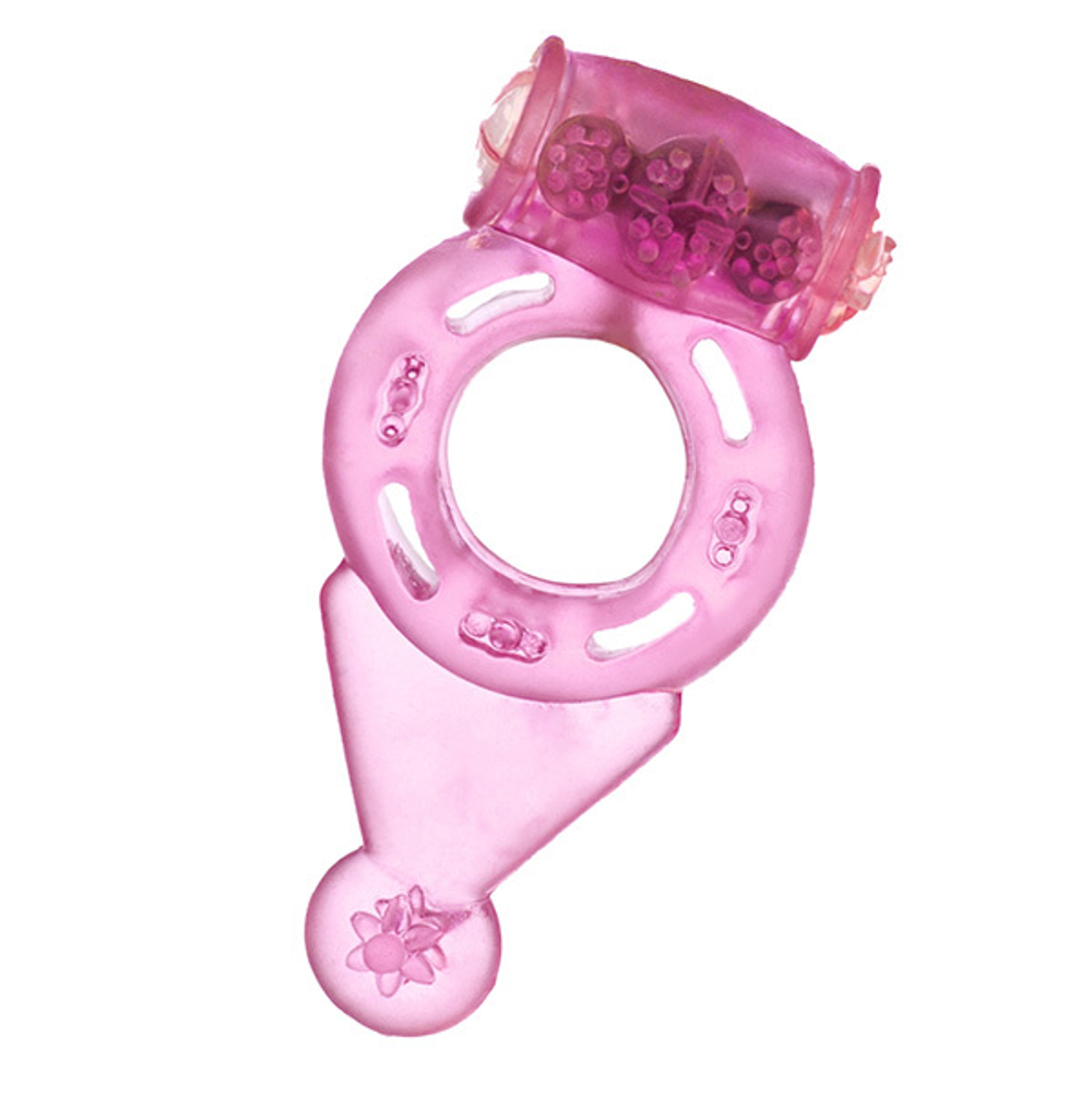 Розовое эрекционное виброкольцо с хвостиком ToyFa Basic 818038-3